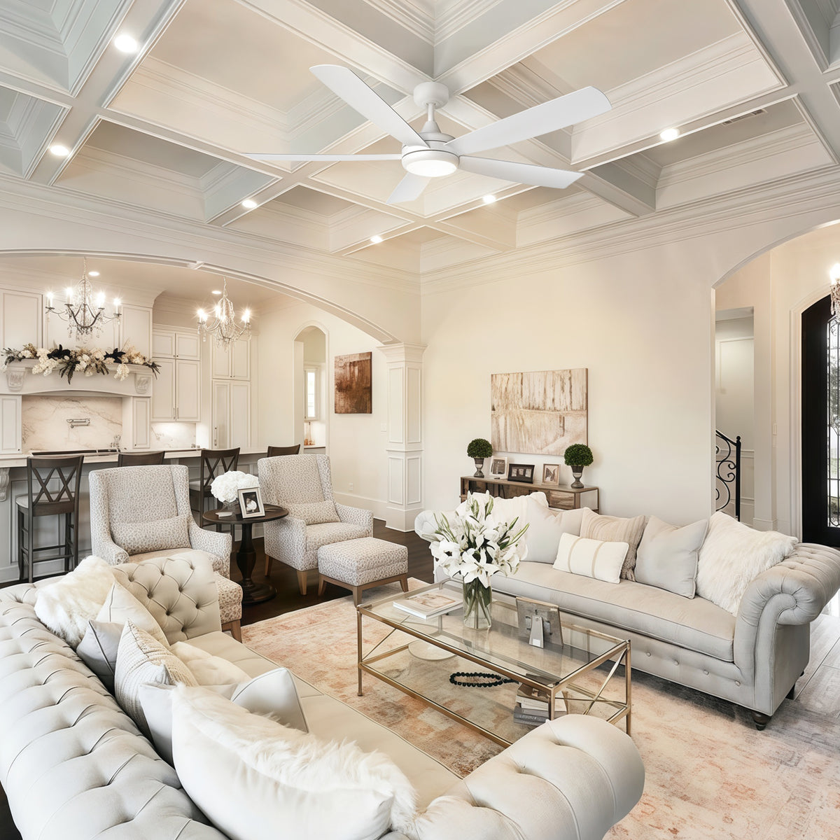 52-Inch Flush Mount 5-Blade Ceiling Fan with Light and Smart Control