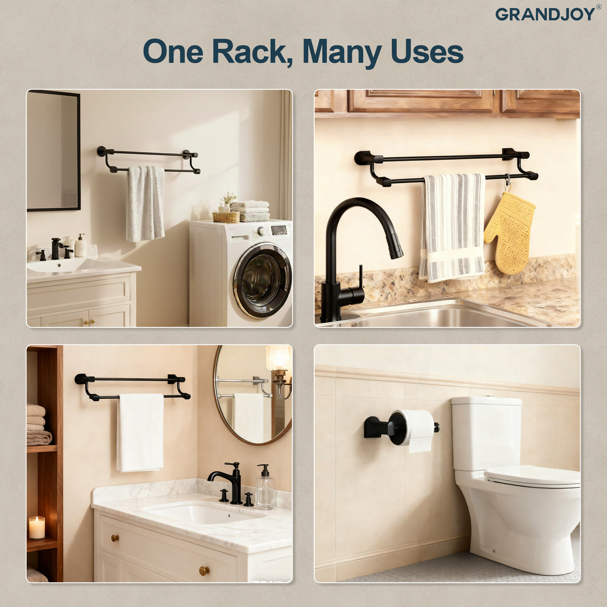 Four-Piece Wall-Mounted Bathroom Hardware Set with Dual Towel Rack