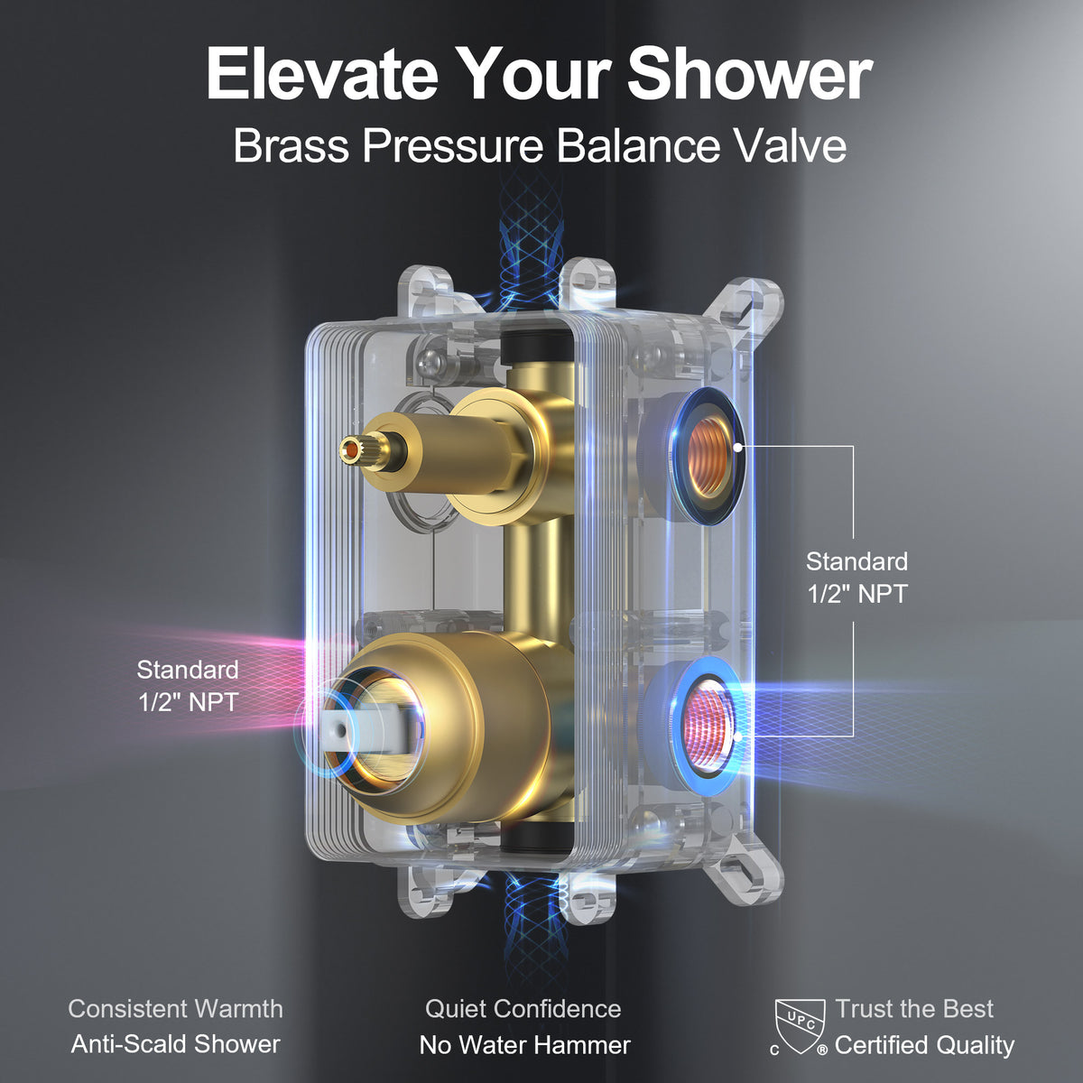 Square Wall-Mounted Shower System with Adjustable Slide Bar