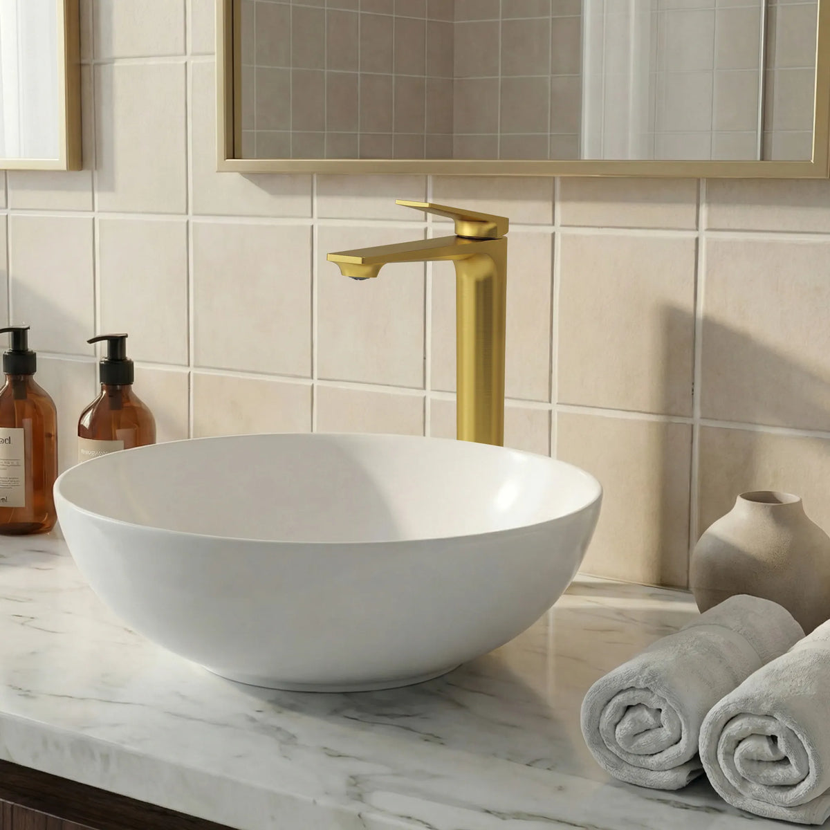 Single-Handle Vessel Bathroom Sink Faucet With Pop-Up Drain