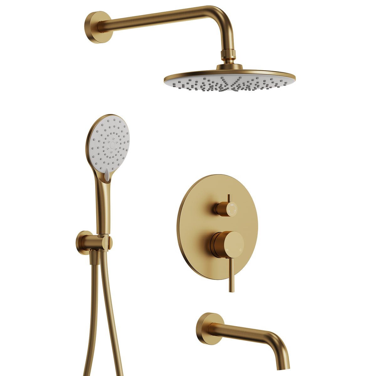 Round Wall-Mounted Shower System with Handheld and Tub Spout