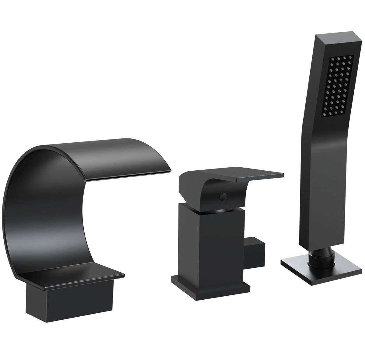 Deck-Mounted Waterfall Bathtub Faucet with Single Handle and Hand Shower