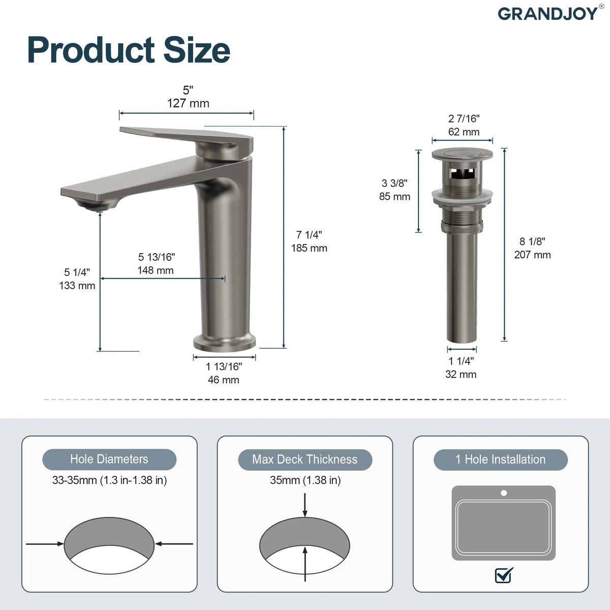 Single-Handle Bathroom Sink Faucet With Pop-Up Drain