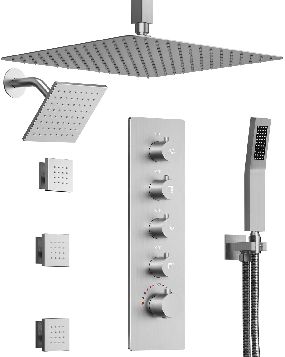 Ceiling-Mounted Multi-Spray Shower System with Secondary Wall Head