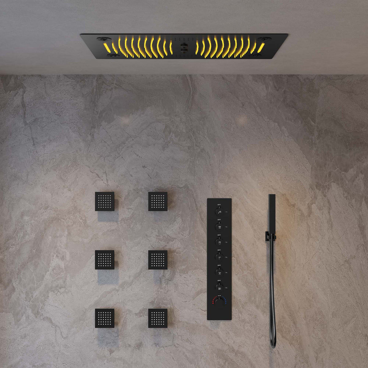 LED Music Ceiling-Mounted Thermostatic Shower System with Body Jets