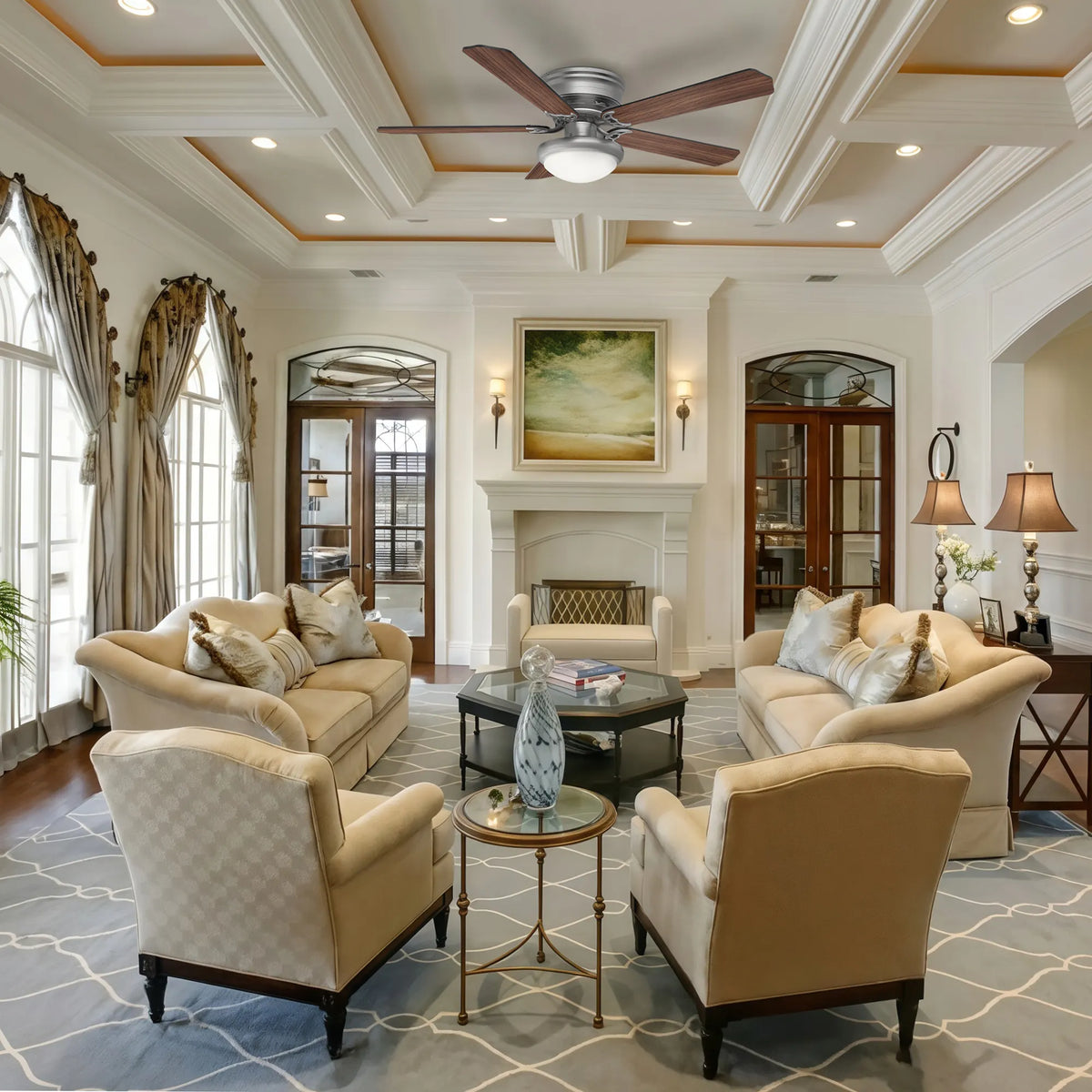 52-Inch Flush Mount 5-Blade Ceiling Fan with Light and Remote Control