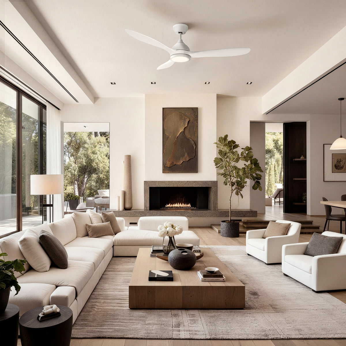 52-Inch Downrod Mount 3-Blade Ceiling Fan with Light and Remote Control