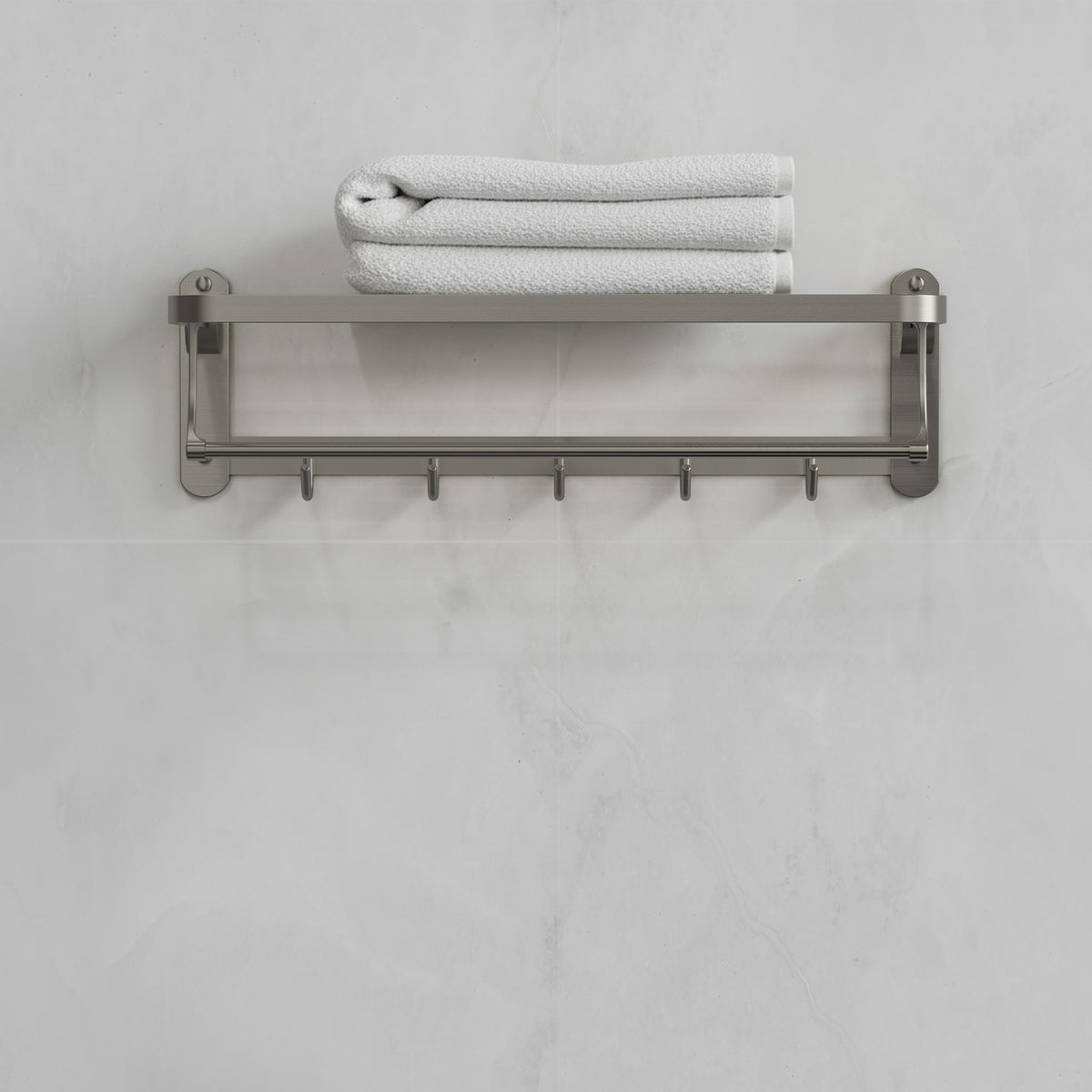 Foldable Wall-Mounted Towel Rack with Shelf and Five Hooks
