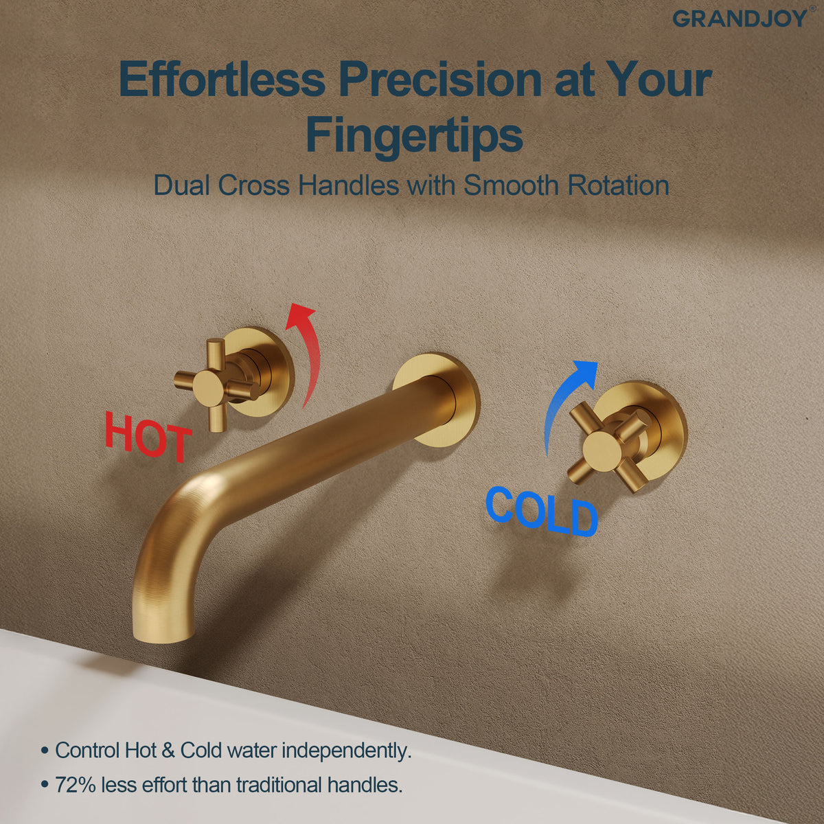 Wall-Mounted Long-Spout Roman Bathtub Faucet with Dual Handles