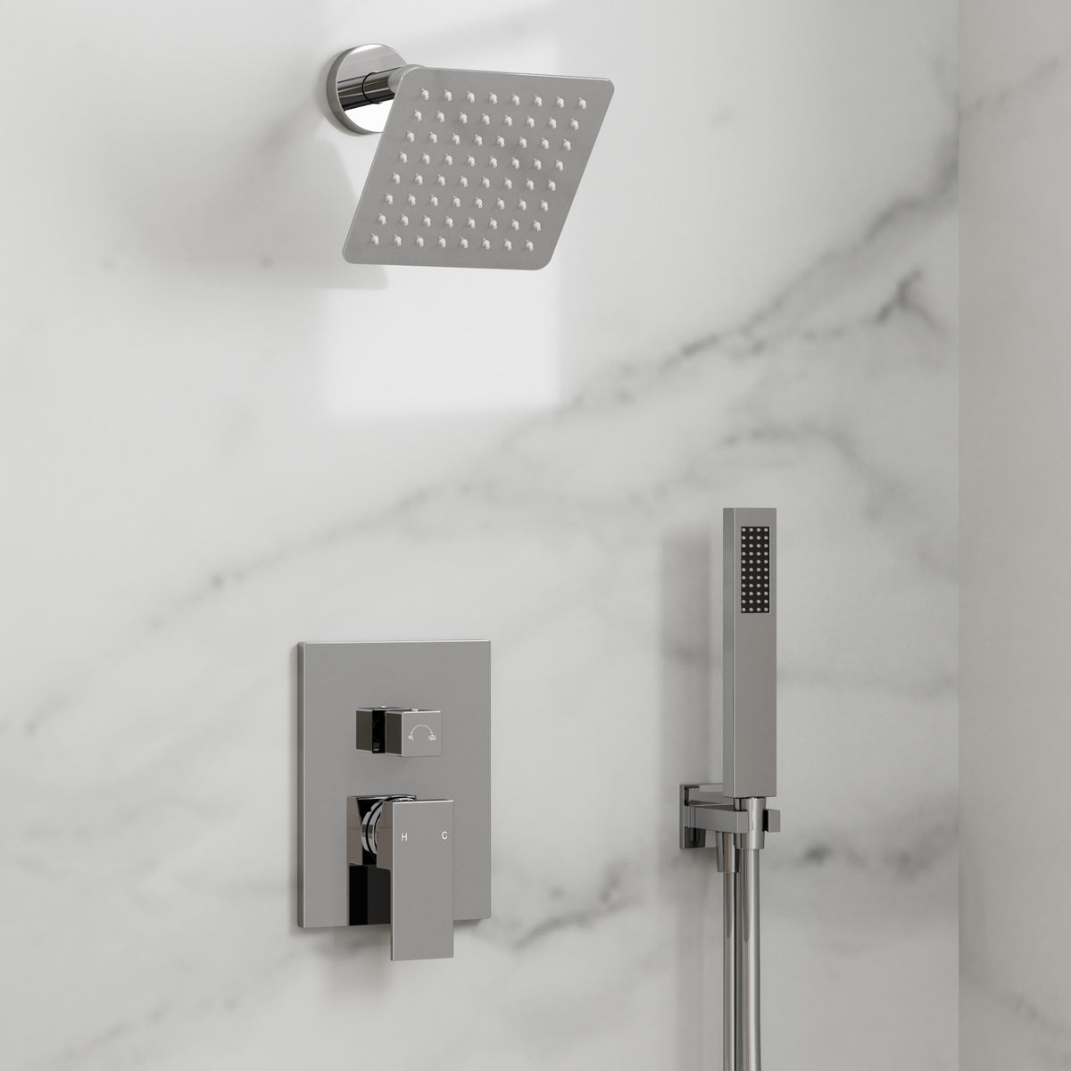 Square Wall-Mounted Shower System with Adjustable Handheld Spray