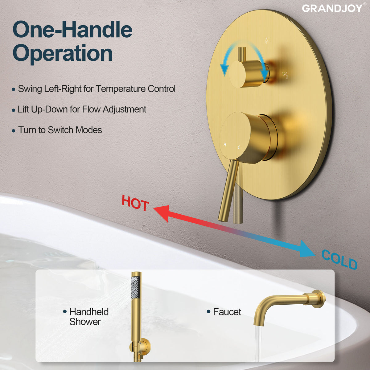 Wall-Mounted Bathtub Faucet with Hand Shower and Pressure-Balanced Valve