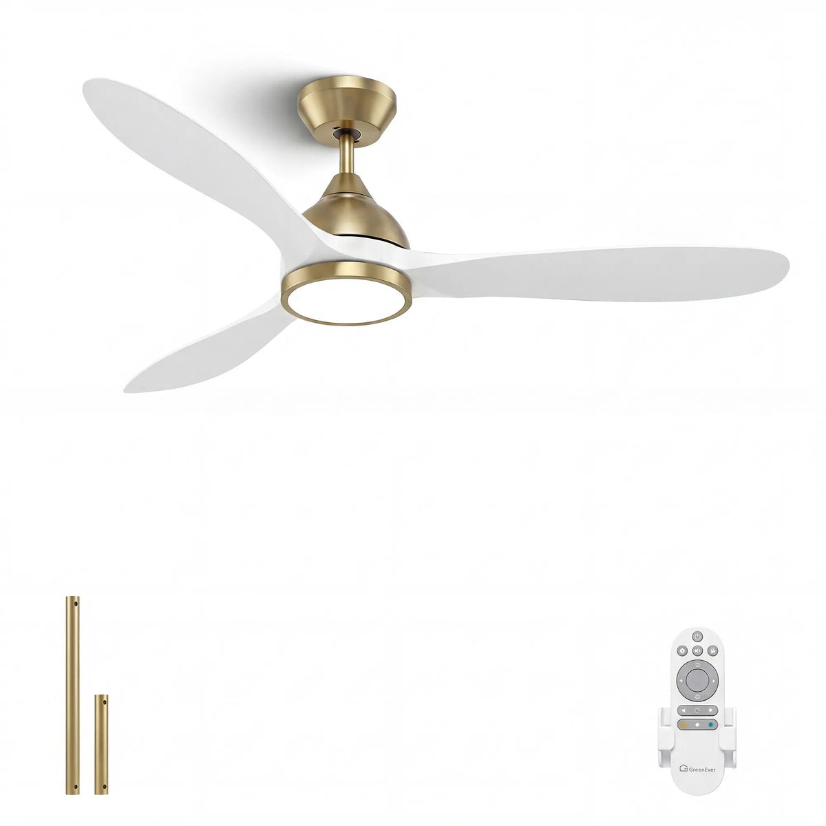 52-Inch Downrod Mount 3-Blade Ceiling Fan with Light and Remote Control