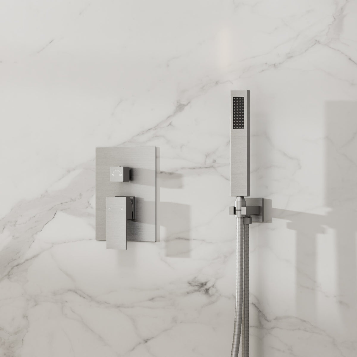 Ceiling-Mounted Rain Shower System with Adjustable Handheld Spray