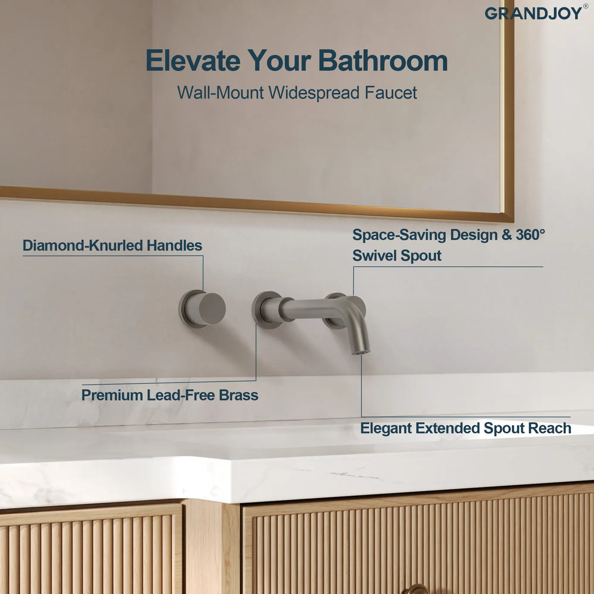 Two-Handle Wall-Mount Bathroom Sink Faucet With Pop-Up Drain