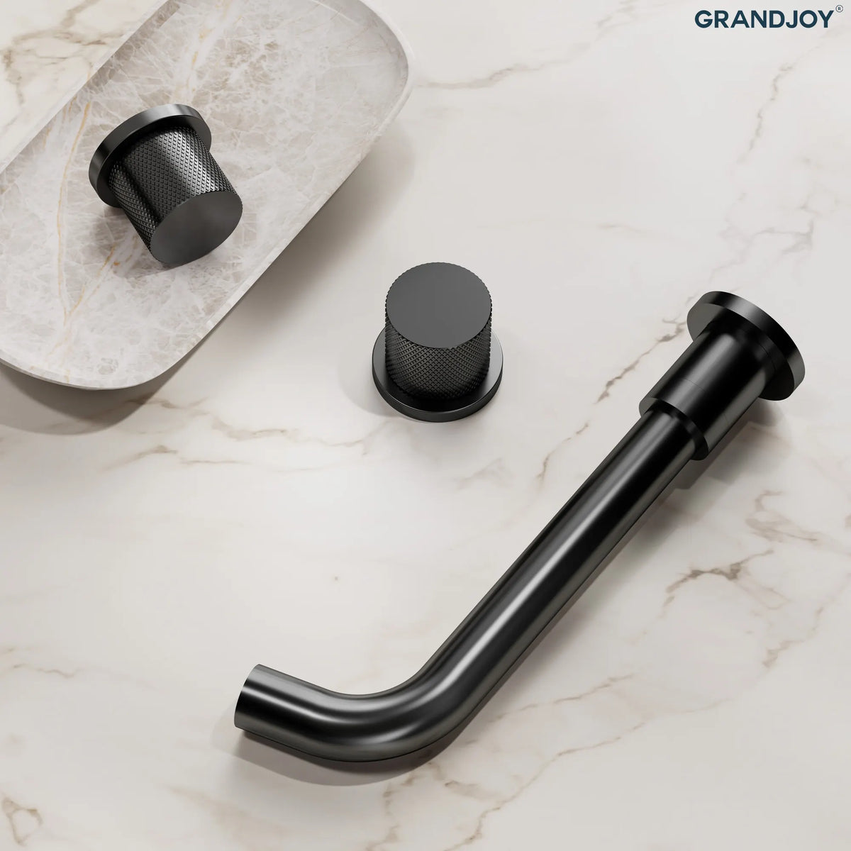 Two-Handle Wall-Mount Bathroom Sink Faucet With Pop-Up Drain