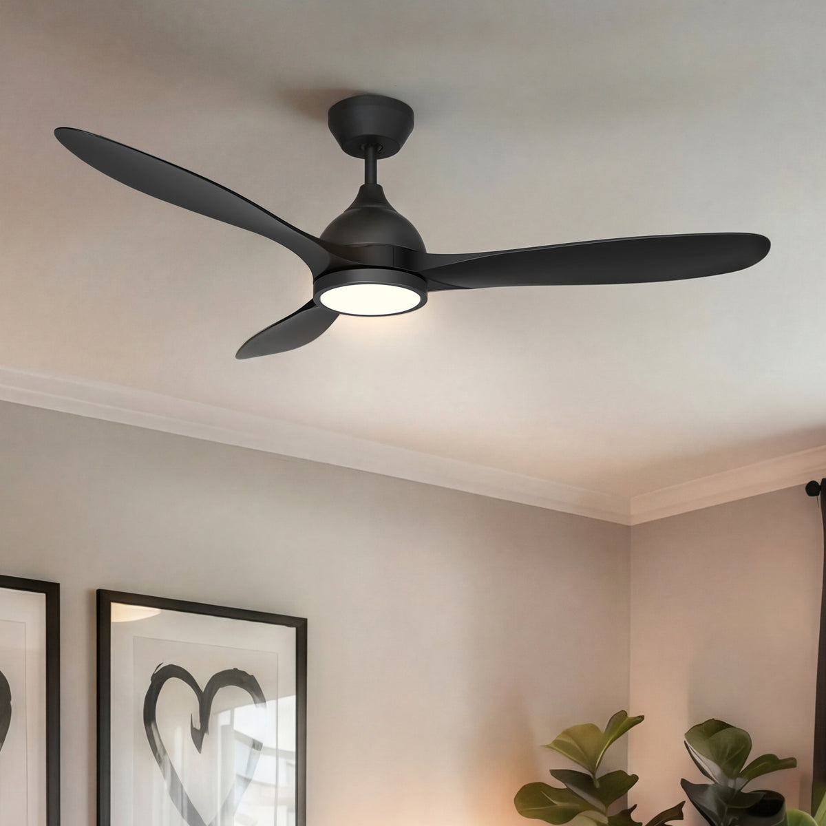 52-Inch Downrod Mount 3-Blade Ceiling Fan with Light and Remote Control
