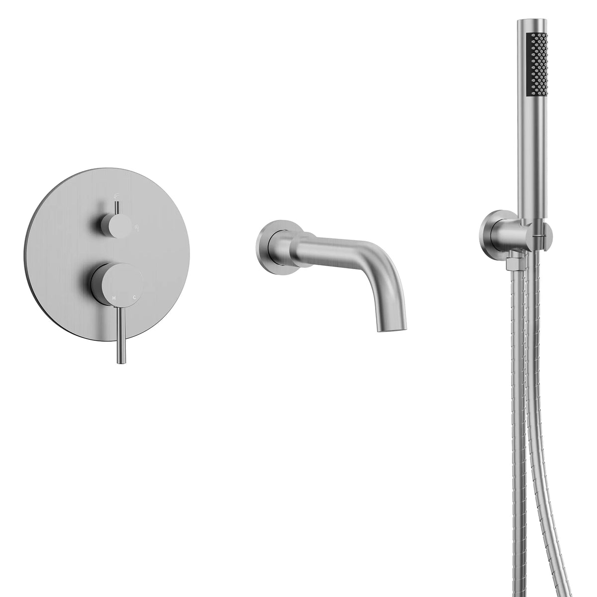 Wall-Mounted Bathtub Faucet with Hand Shower and Pressure-Balanced Valve