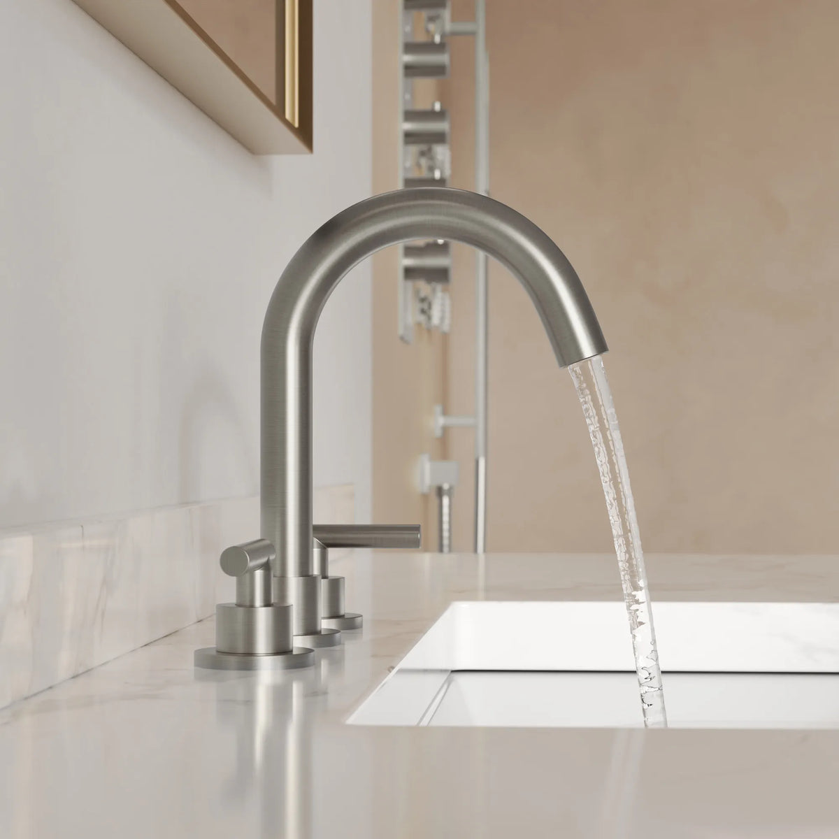 Two-Handle Mid Arc Widespread Bathroom Sink Faucet With Pop-Up Drain