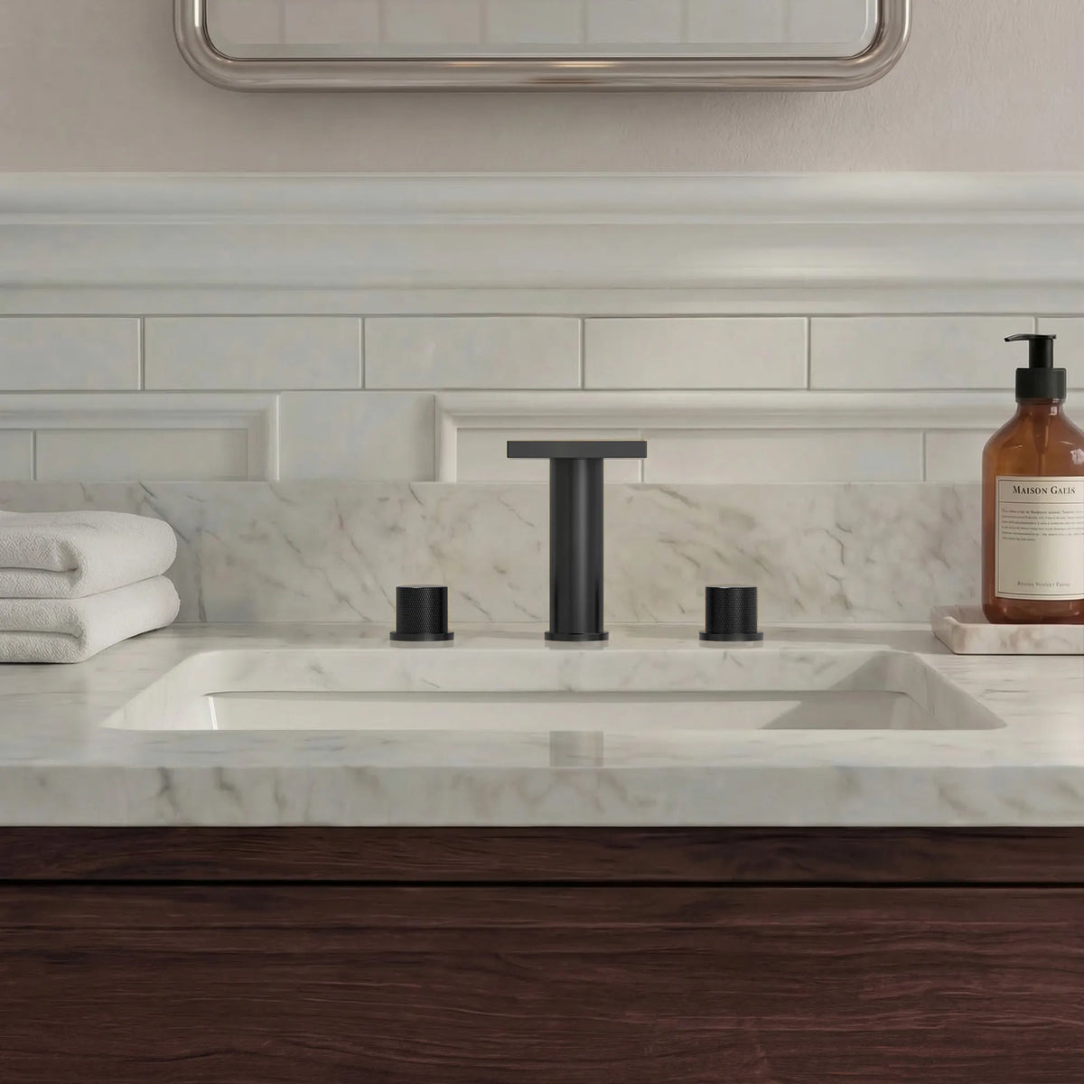 Two-Handle Mid Arc Widespread Bathroom Sink Faucet With Pop-Up Drain