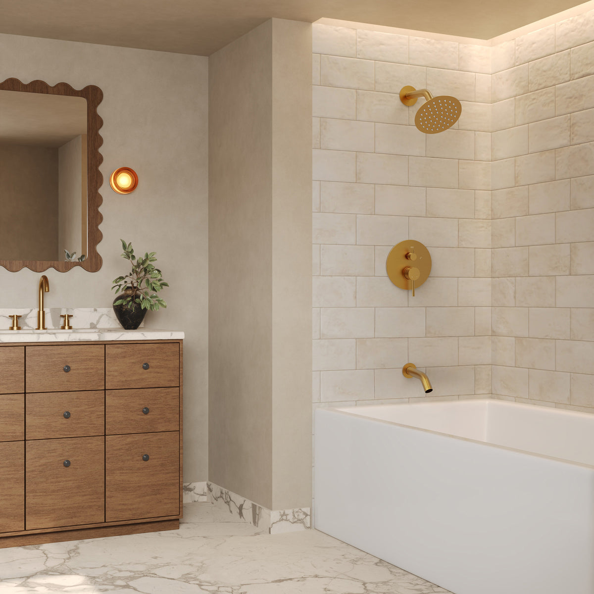 Single-Handle 6-Inch Round Wall-Mounted Tub and Shower System