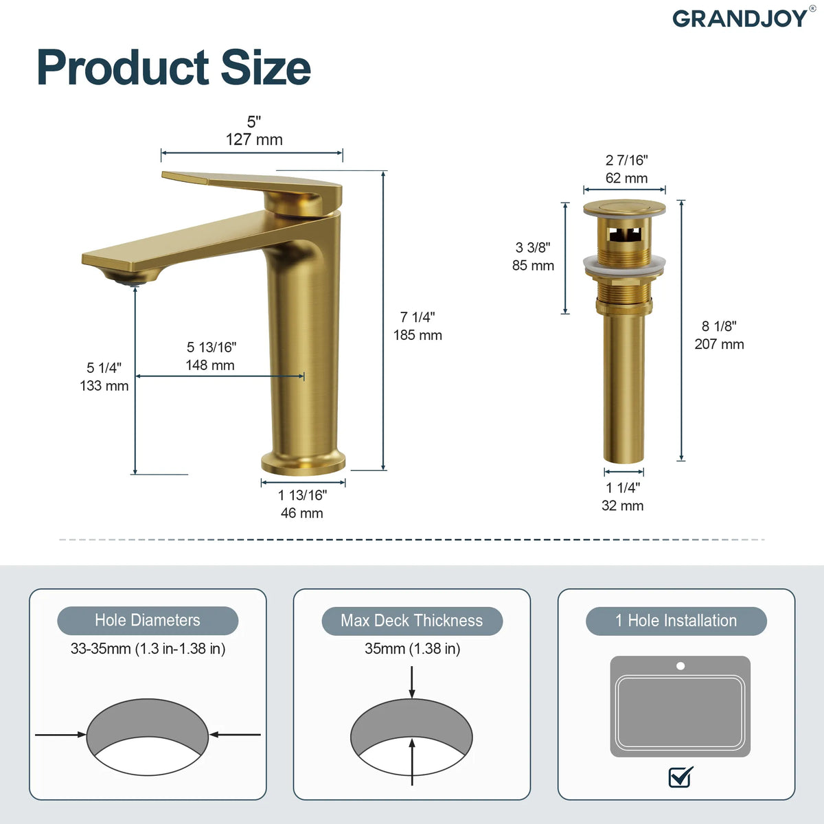 Single-Handle Bathroom Sink Faucet With Pop-Up Drain