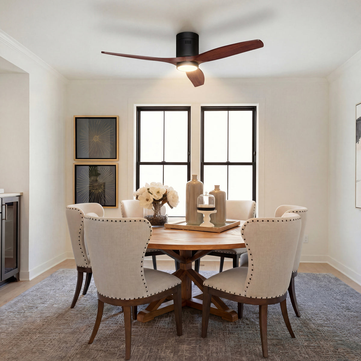 52-Inch Flush-Mount 3-Blade Ceiling Fan with Light, Wall Control and Remote