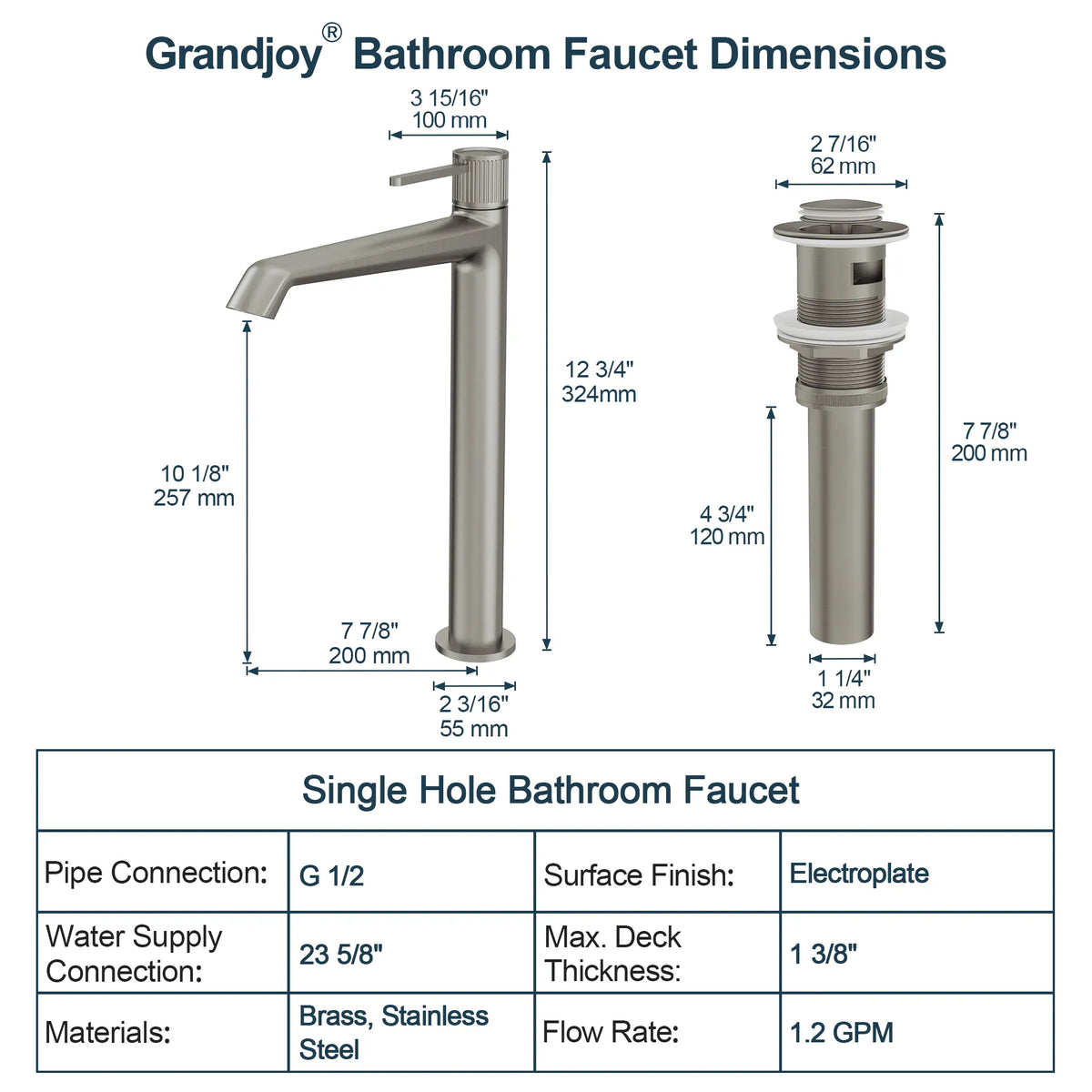 Single-Handle Vessel Bathroom Sink Faucet With Pop-Up Drain