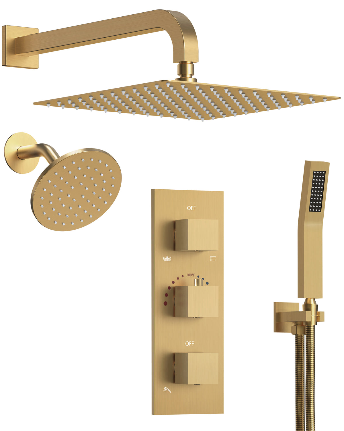 Wall-Mounted Thermostatic Dual Rainfall Shower System with Handheld Spray