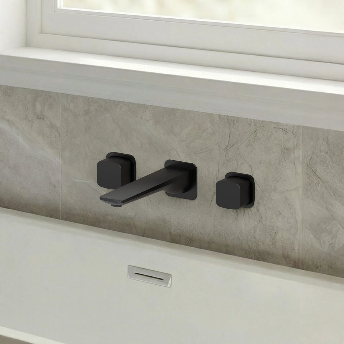 High-Flow Wall-Mounted Bathtub Faucet with Flat Spout and Dual Handles