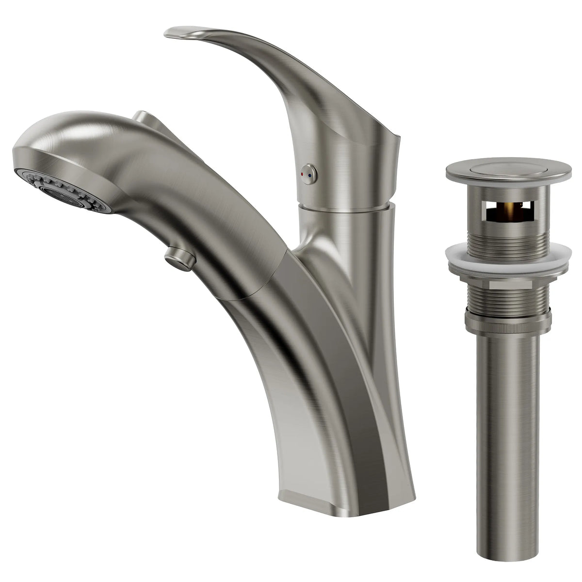 Single-Handle Pull-Out Bathroom Sink Faucet With Dual Spray Modes And Pop-Up Drain