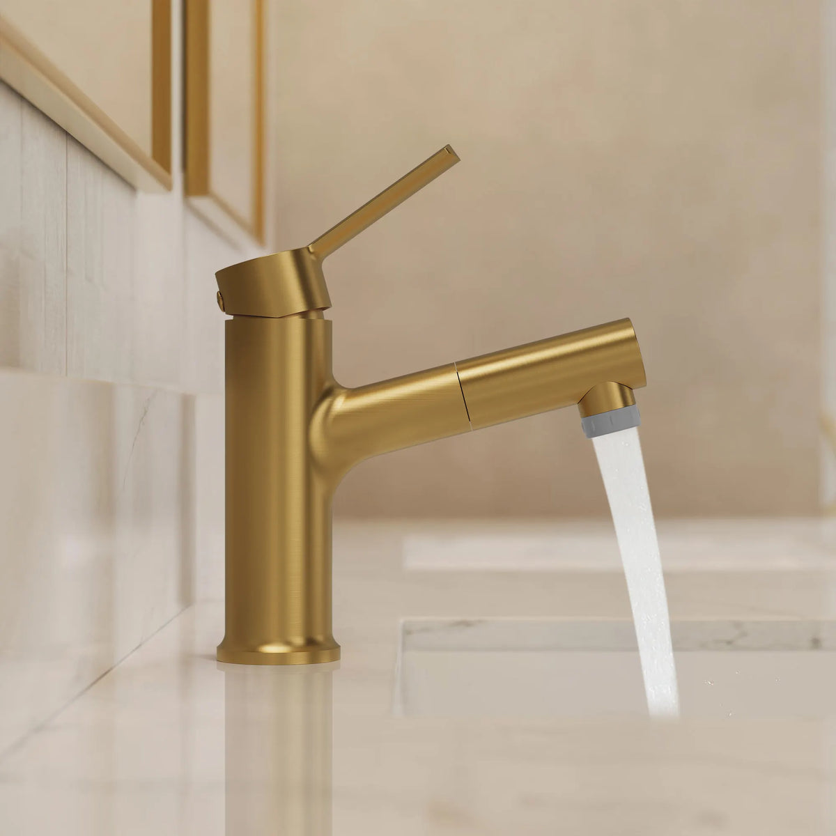 Single-Handle Pull-Out Bathroom Sink Faucet With Dual Spray Modes And Pop-Up Drain