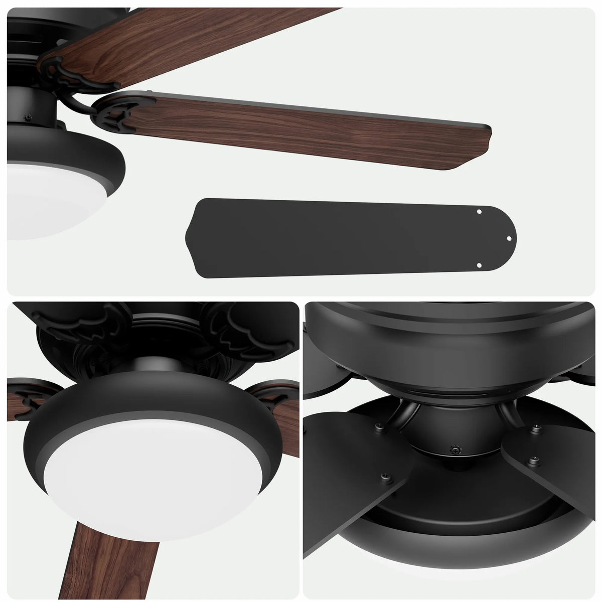 52-Inch Flush Mount 5-Blade Ceiling Fan with Light and Remote Control