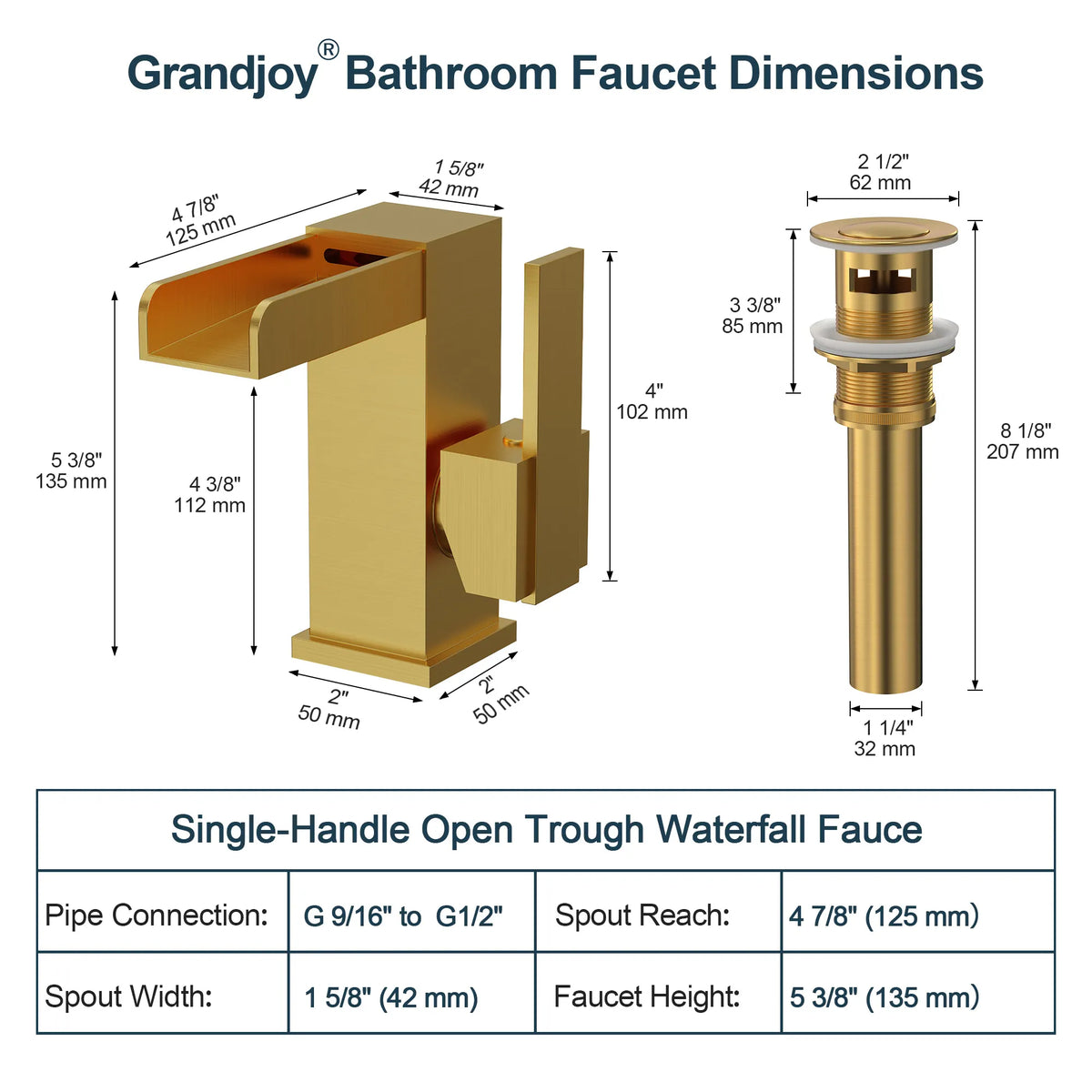 Single-Handle LED Waterfall Bathroom Sink Faucet With Pop-Up Drain