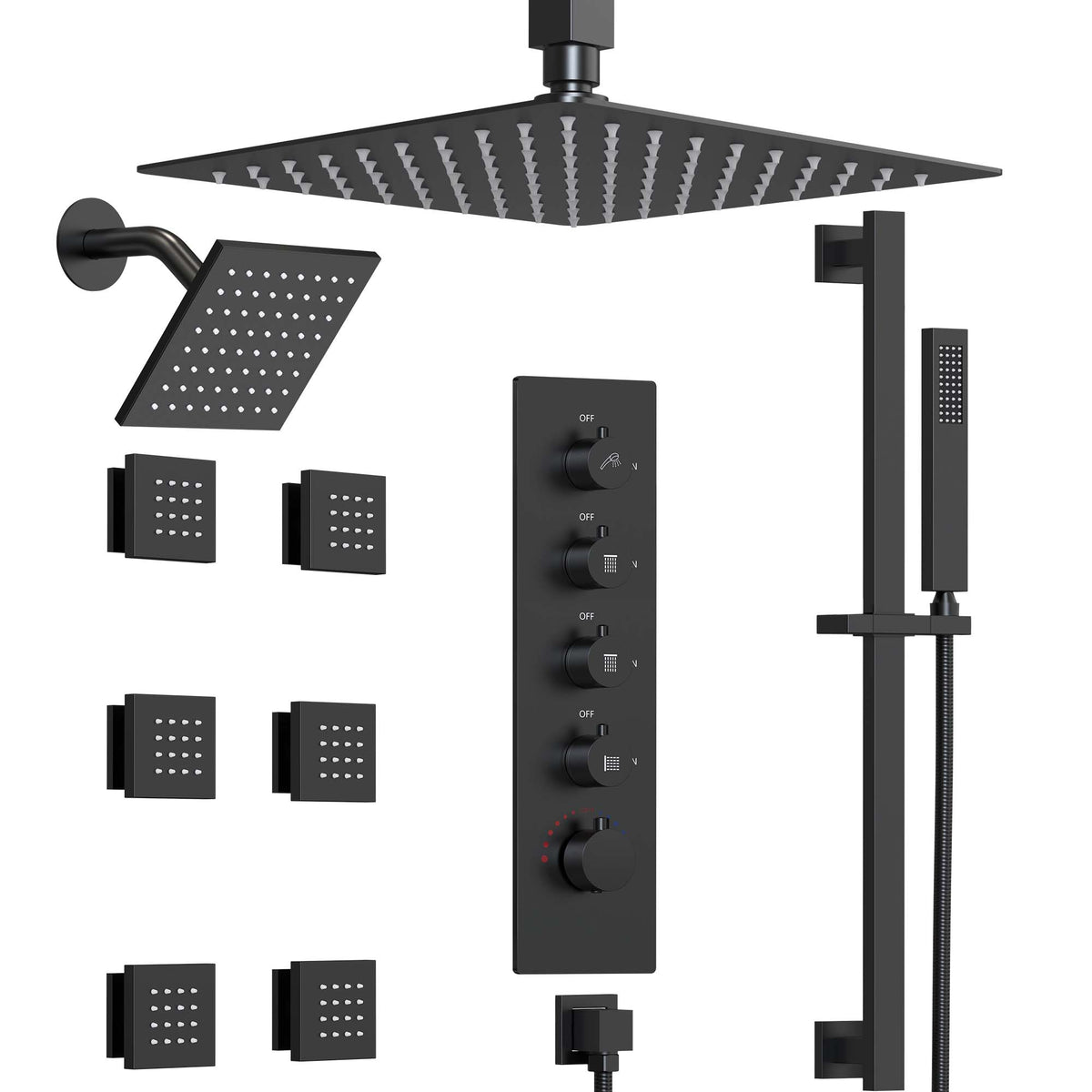 Ceiling-Mounted Thermostatic Dual Rainfall Shower System with Handheld