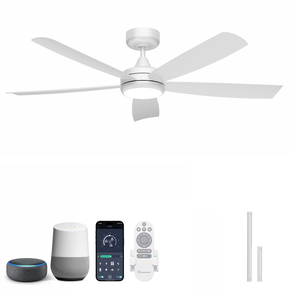 52-Inch Flush Mount 5-Blade Ceiling Fan with Light and Smart Control