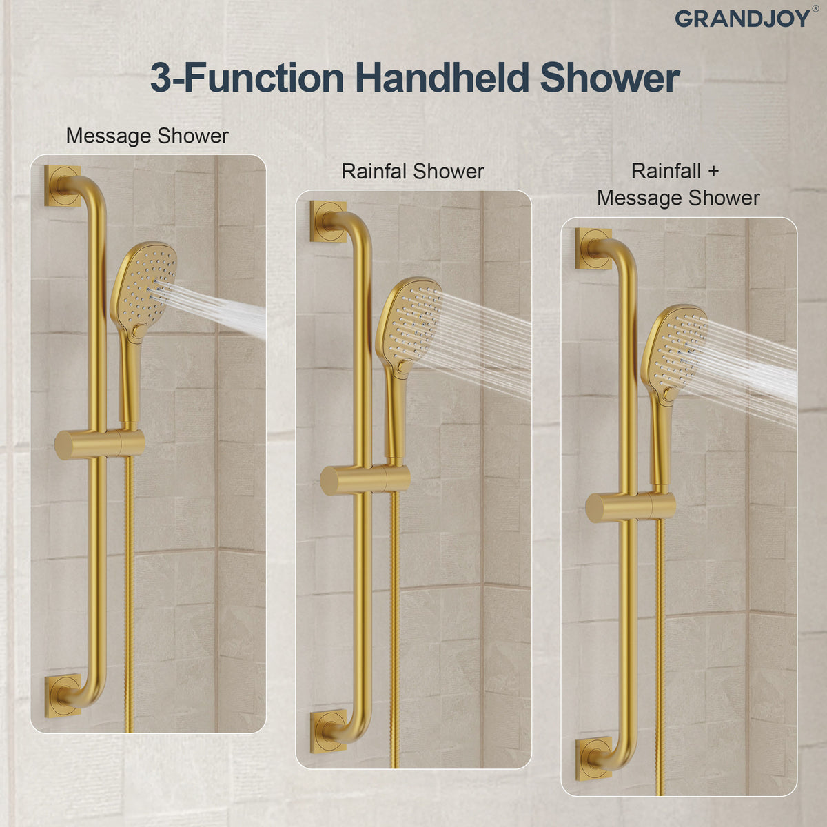 Square Wall-Mounted Shower System with Adjustable Slide Bar