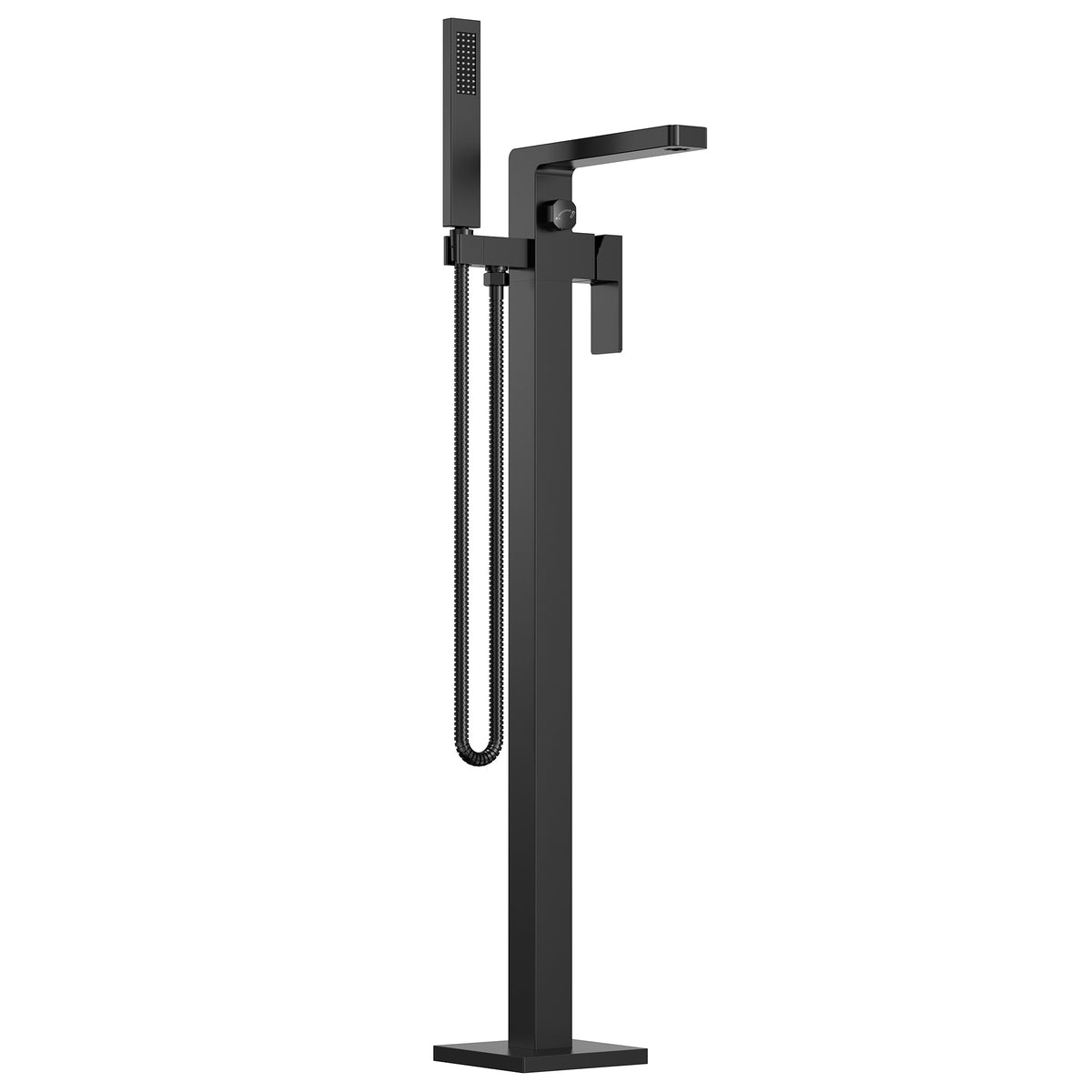 Square Floor-Mounted Bathtub Faucet with Hand Shower and Swivel Spout