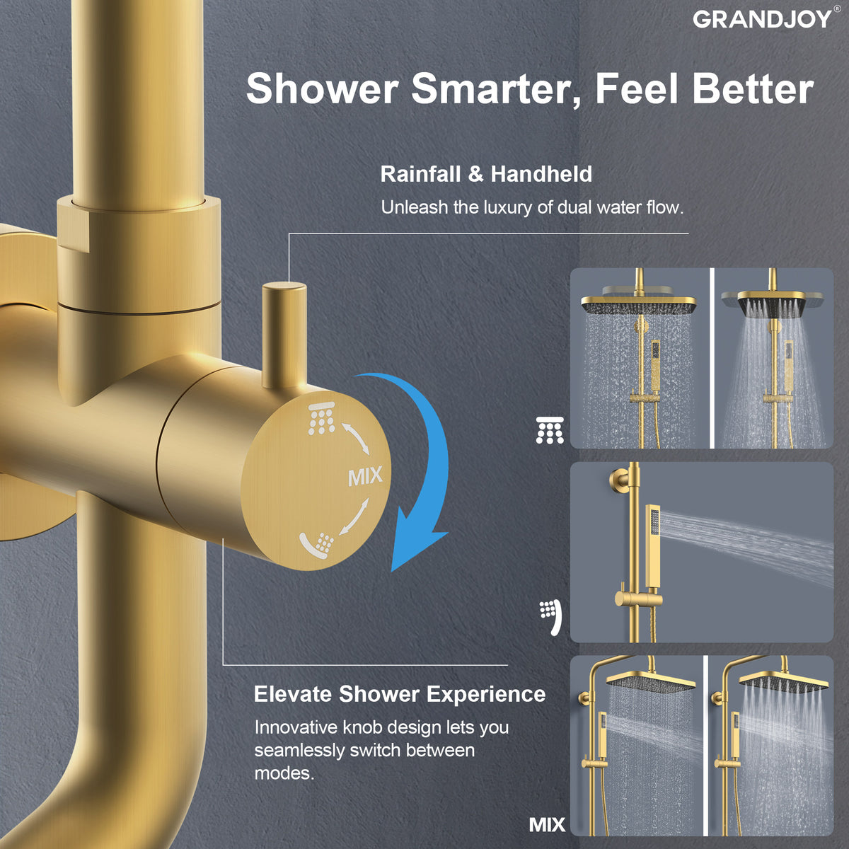 Exposed Shower System with Wide Rain Head and Handheld Spray