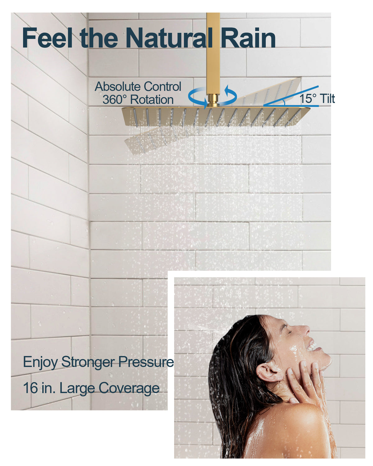 Ceiling-Mounted Triple-Head Shower System with Adjustable Handheld Spray