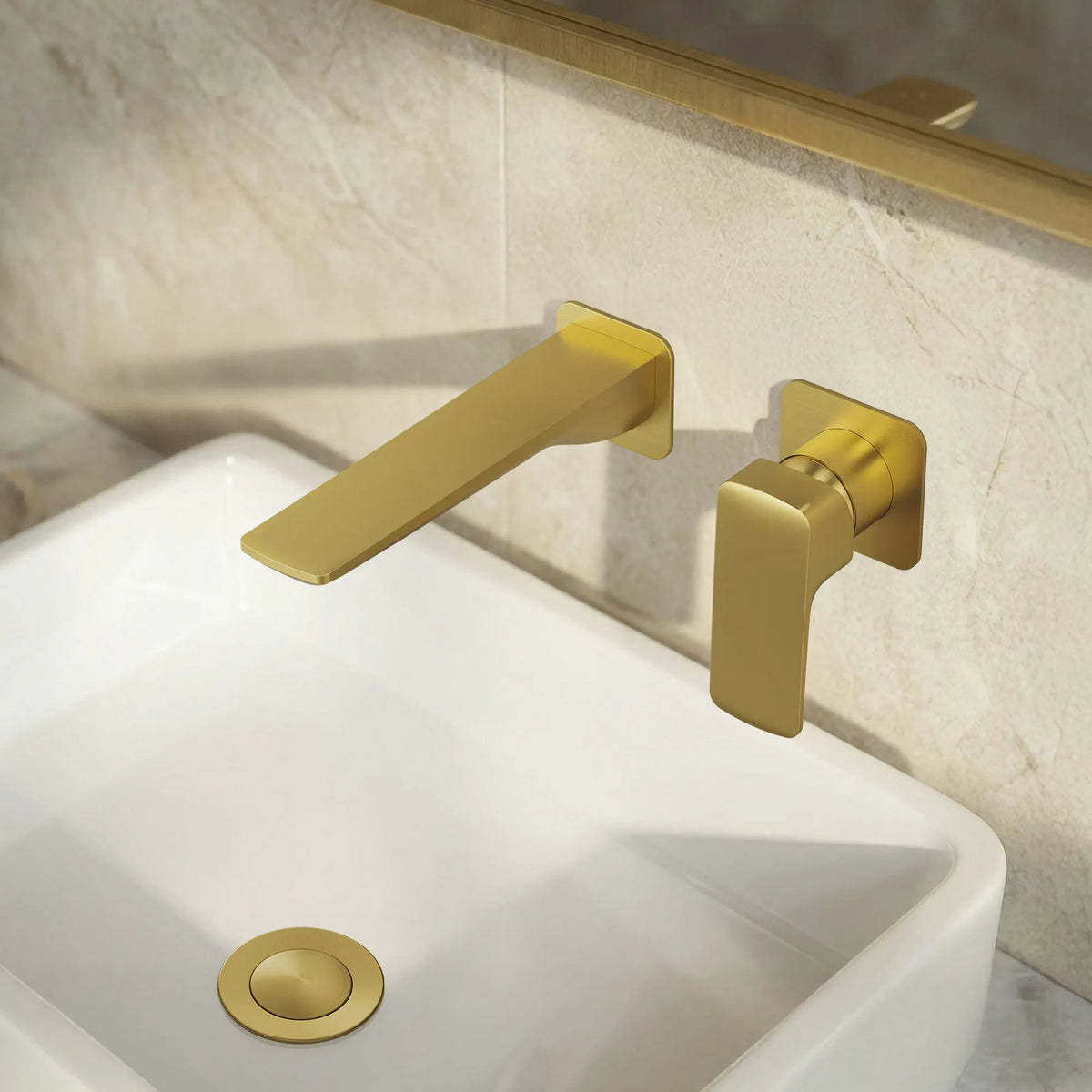 Single-Handle Wall-Mount Bathroom Sink Faucet With Pop-Up Drain