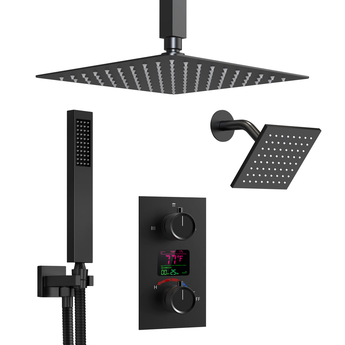 Ceiling-Mounted Dual Shower System with Adjustable Handheld Spray