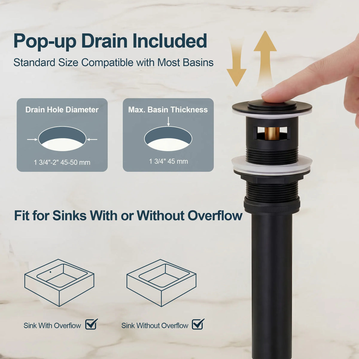 Single-Handle Wall-Mount Bathroom Sink Faucet With Pop-Up Drain