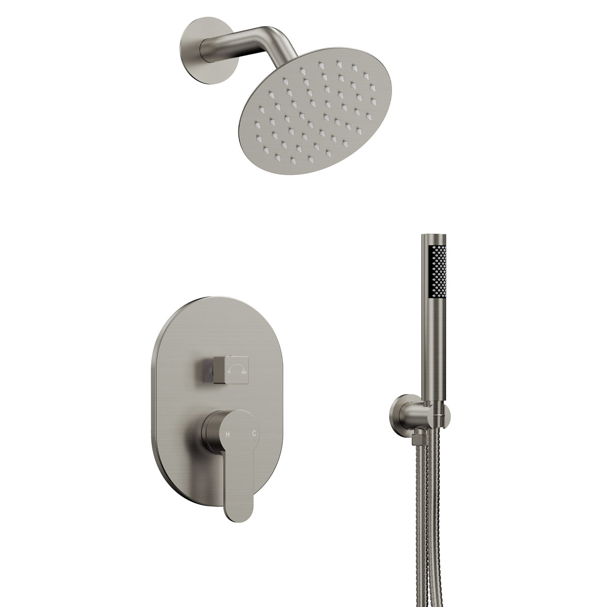 Round Wall-Mounted Rain Shower System with Handheld Spray