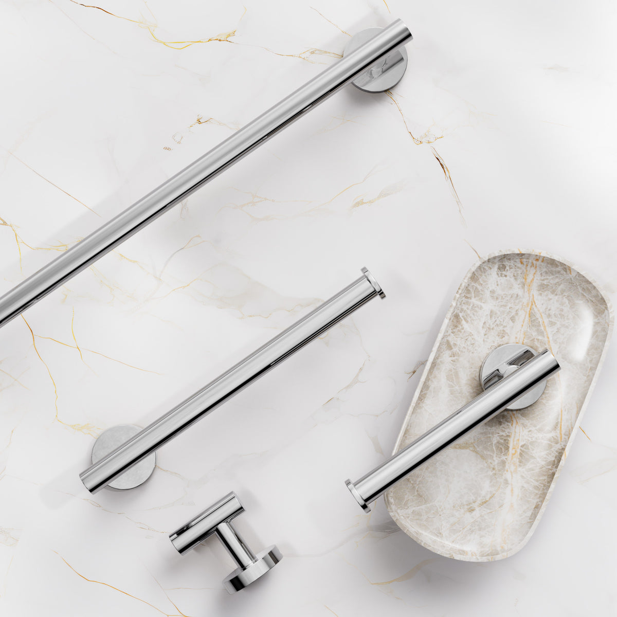 Four-Piece Wall-Mounted Stainless Steel Towel Bar Set for Bathrooms