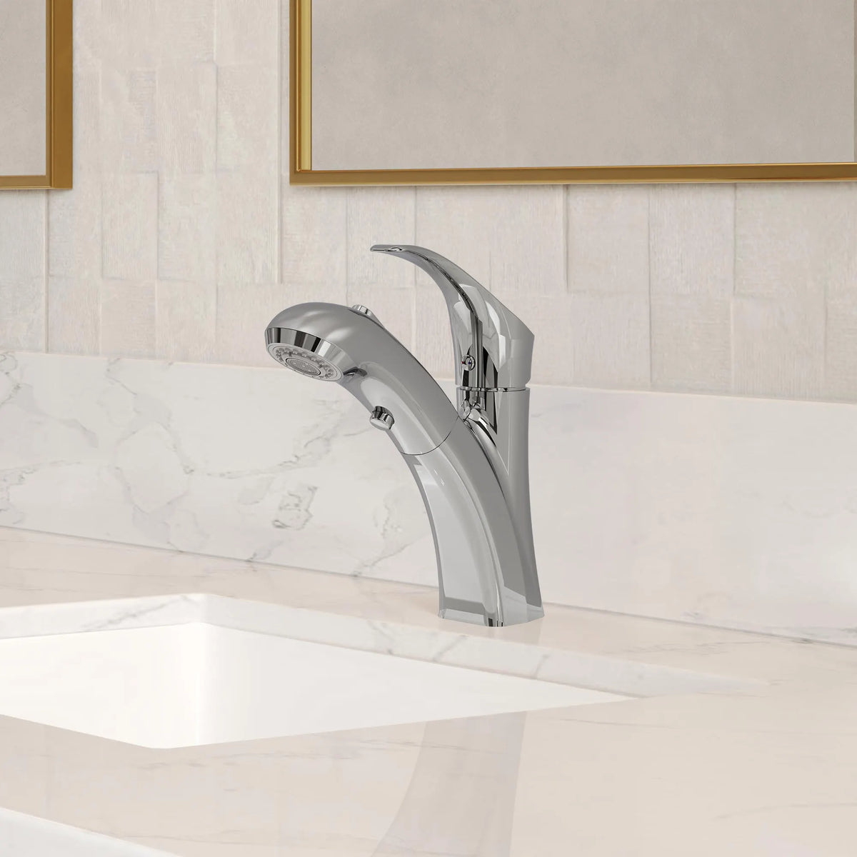 Single-Handle Pull-Out Bathroom Sink Faucet With Dual Spray Modes And Pop-Up Drain