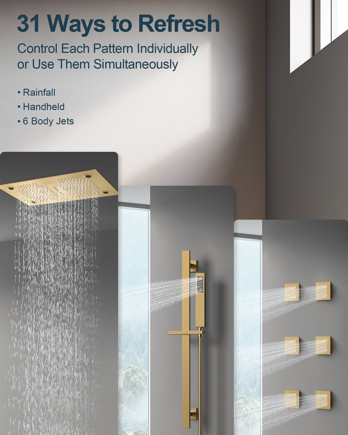 LED Music Ceiling-Mounted Shower System with Body Jets and Slide Bar