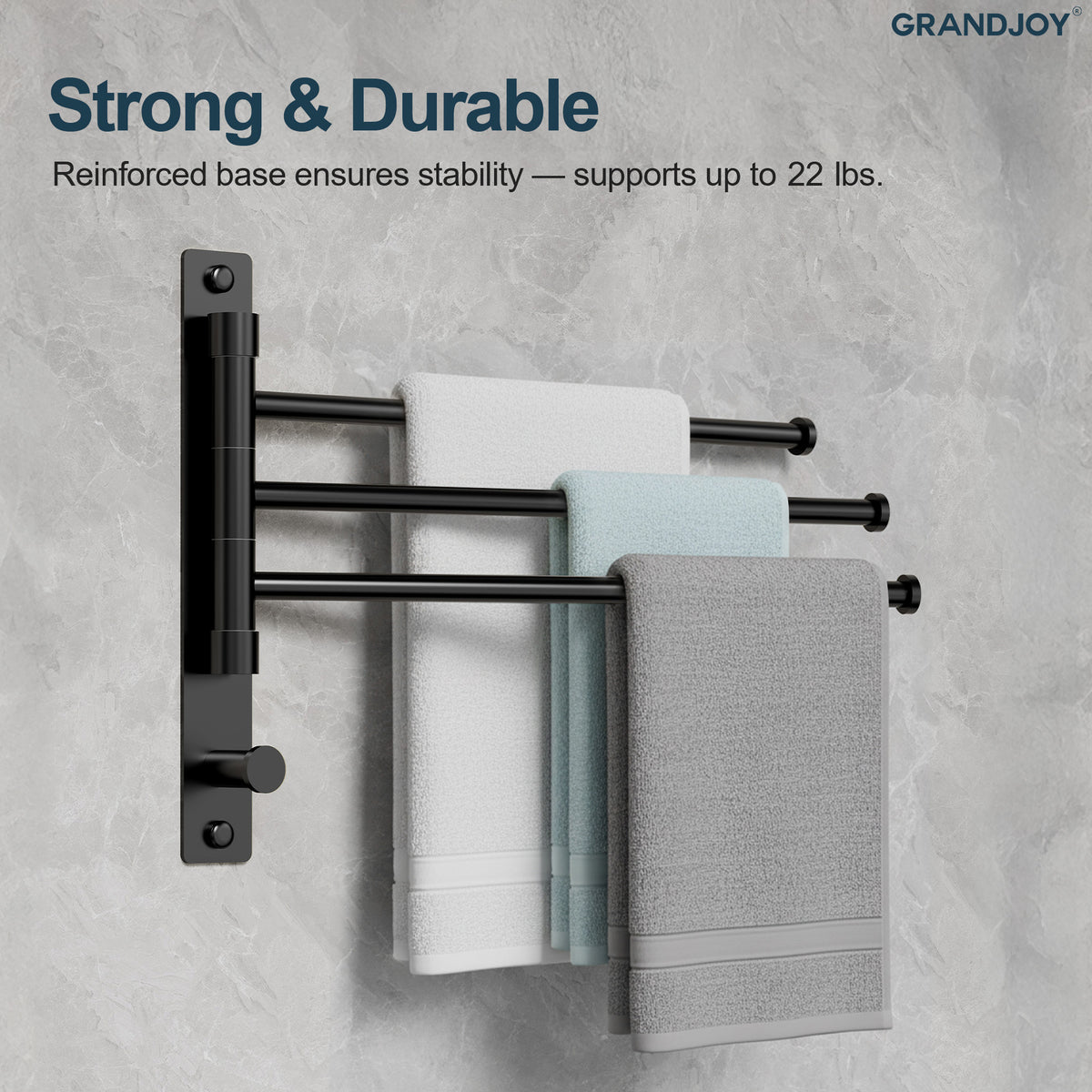 Three-Arm Wall-Mounted Rotating Stainless Steel Towel Rack for Bathrooms