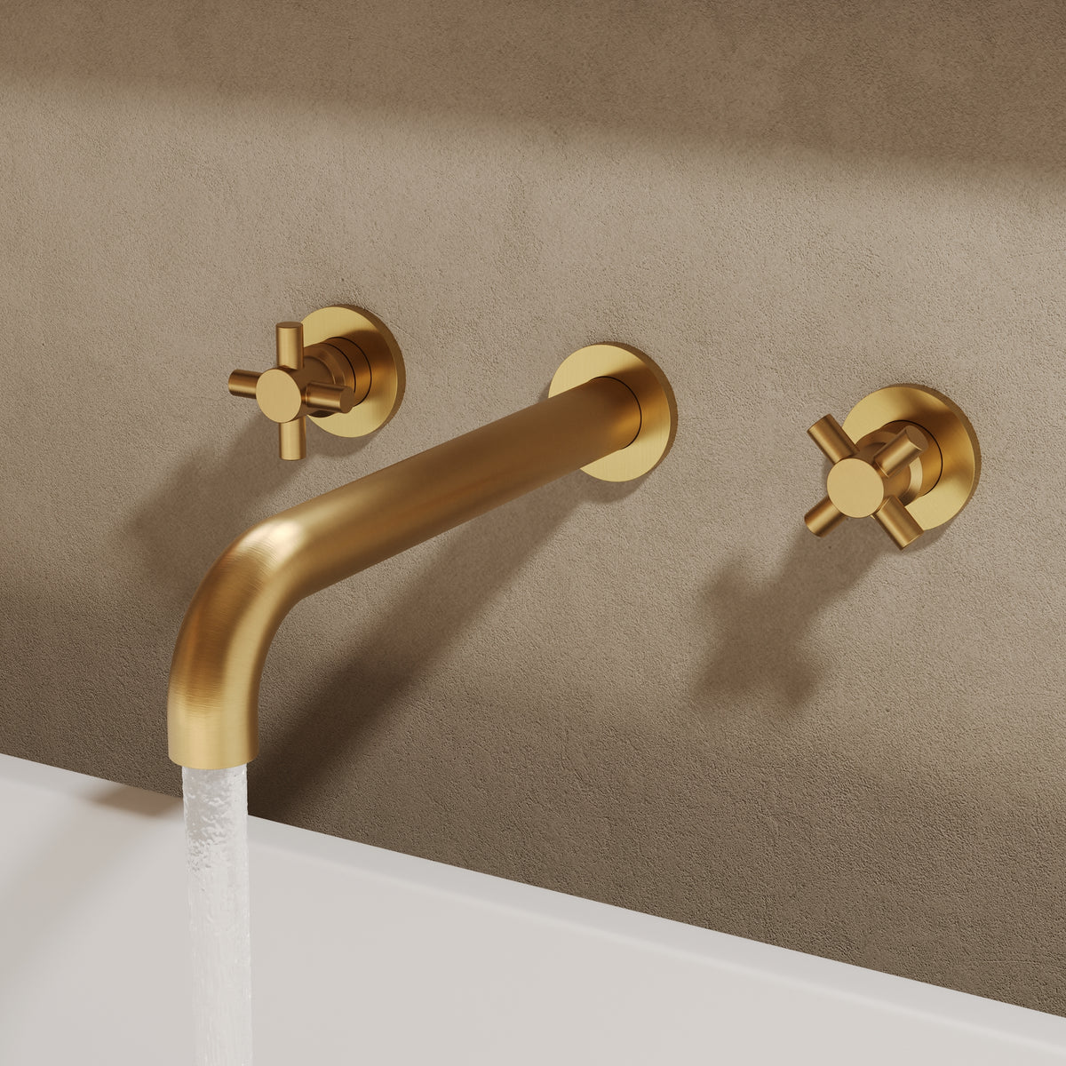 Wall-Mounted Long-Spout Roman Bathtub Faucet with Dual Handles