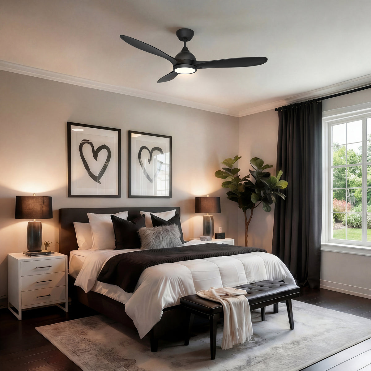 52-Inch Downrod Mount 3-Blade Ceiling Fan with Light and Remote Control