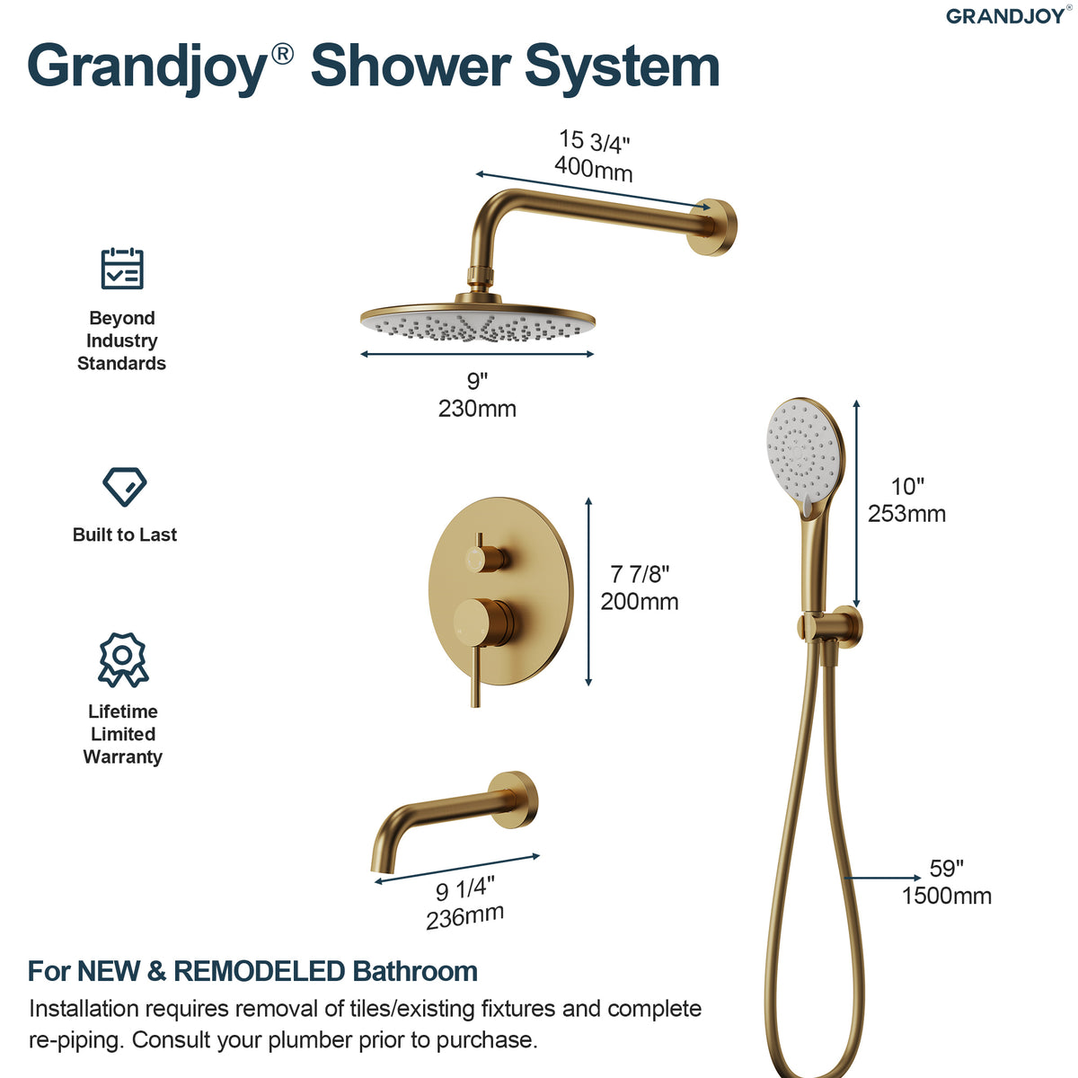 Round Wall-Mounted Shower System with Handheld and Tub Spout